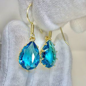 NEW 14K Gold Fill Aqua CZ Pear Shape Drop Facet